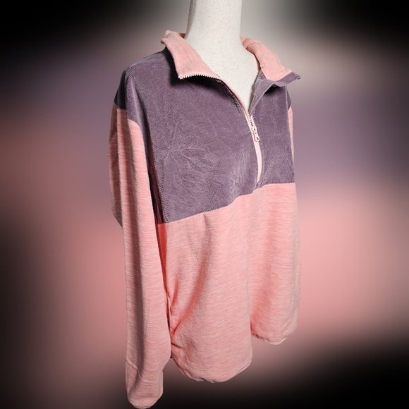 Simply Southern Fleece with Corduroy Chest 3/4 Zip Sweatshirt Top Shirt XXL - Picture 1 of 14